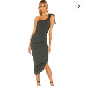 Majorelle x Revolve Montreal one shoulder rushed Dress in Moss Green sz Xs